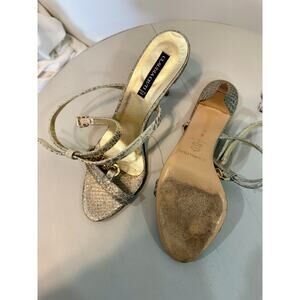 ClaClaClaudia Couti Gold strappy Leather Heels Shoes Pumps Beveled Platform